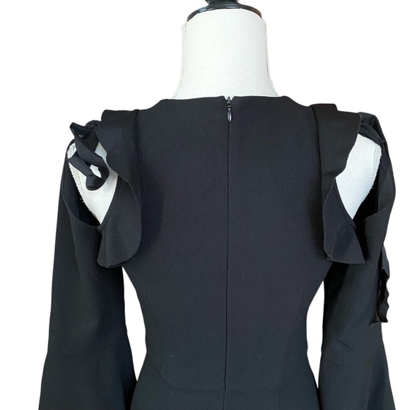 Rebecca Vallance Gigi Black Ruffle Cold Shoulder Midi Dress Size 2 - Picture 12 of 16